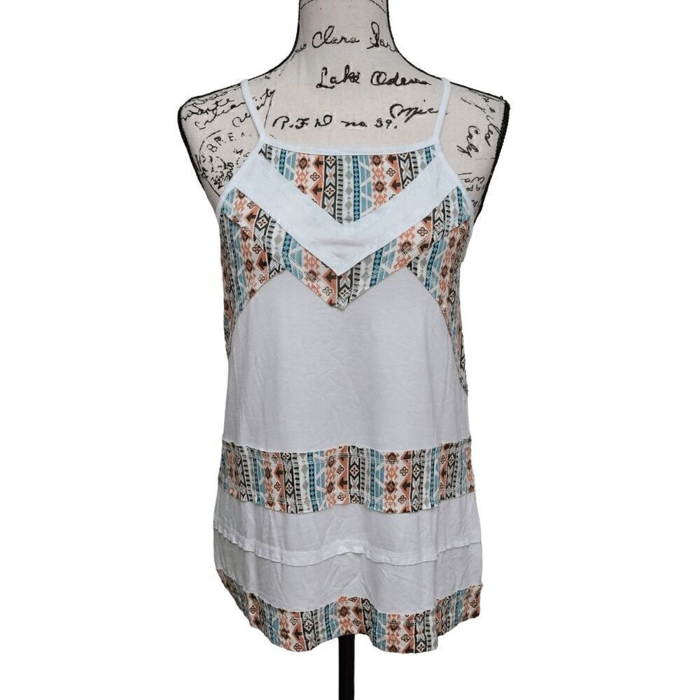 ☀️ VERSONA Boho Geo Print White Halter Top SIZE XS